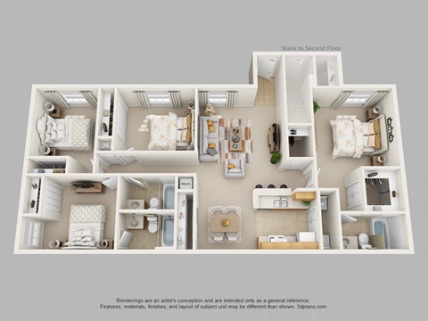 Floor plan for 4 beds, 3 baths, 1454 sqft